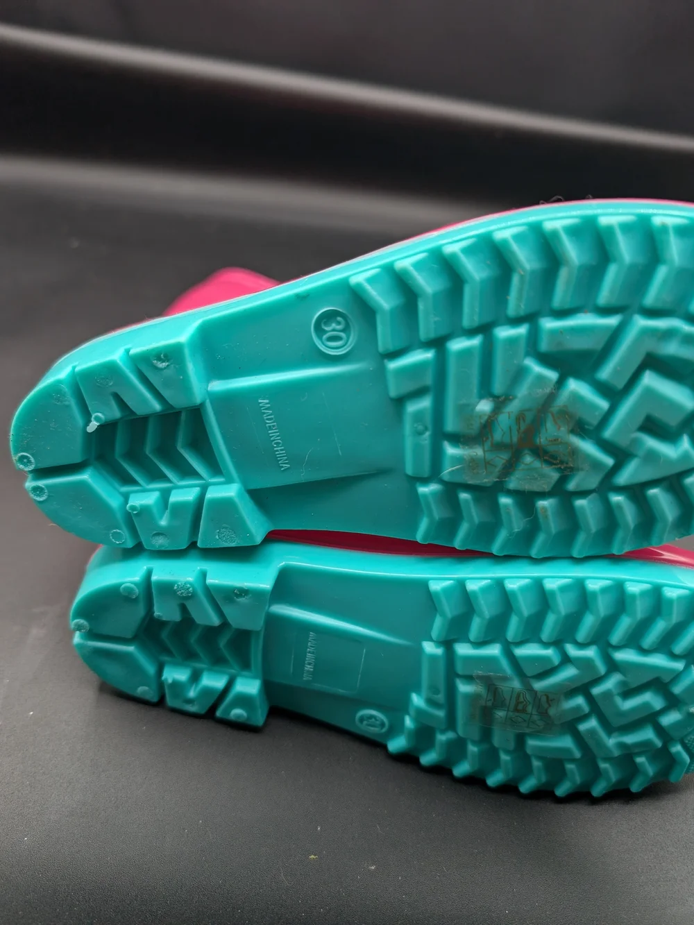 Kids Pink Rain Boots with Teal Handles